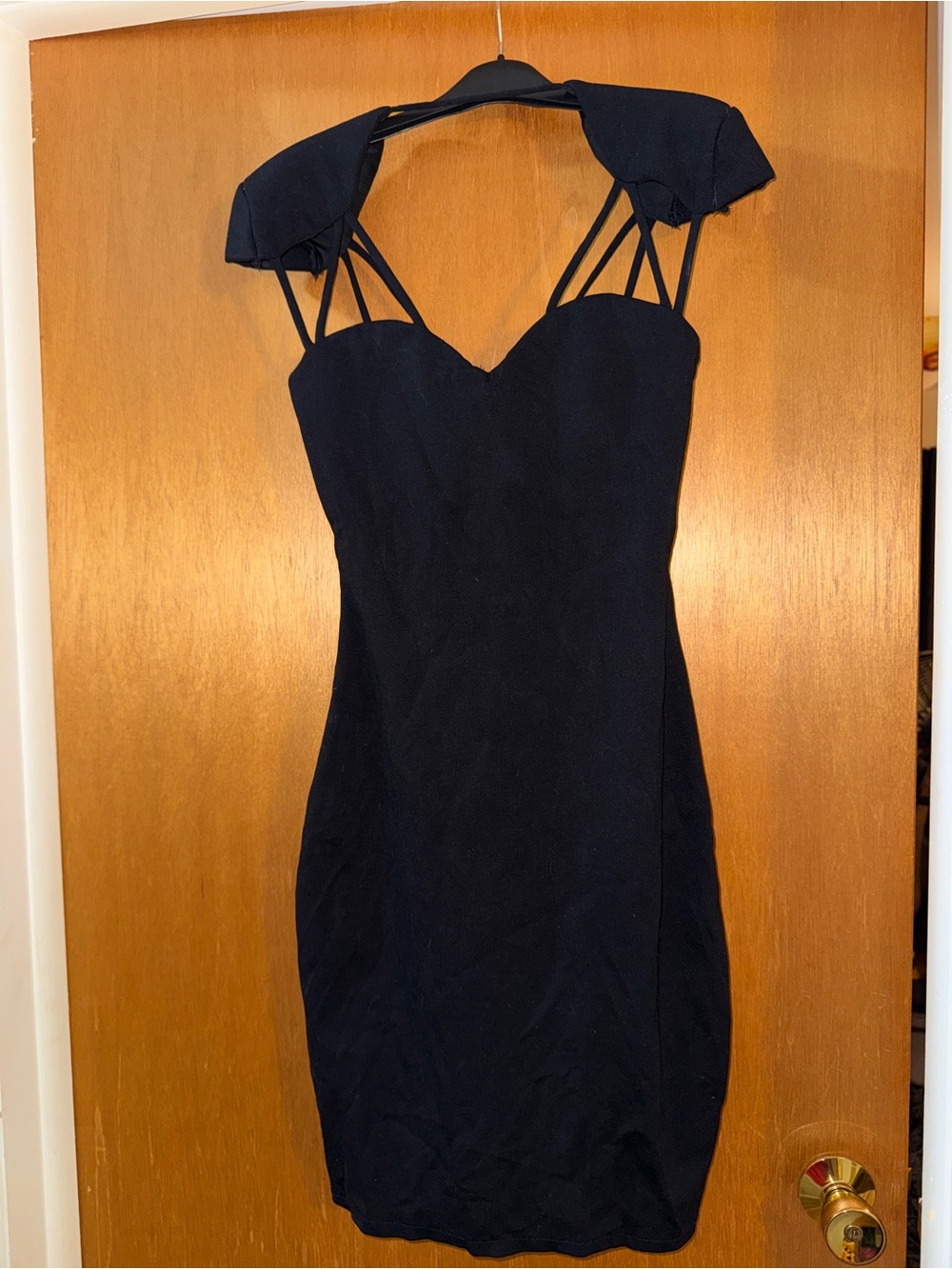 Women's Black Strappy Cap-Sleeve Bodycon Dress
